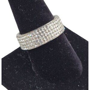 Pave Rhinestone Cocktail Statement Ring Band Silver Tone Setting Size 9.25